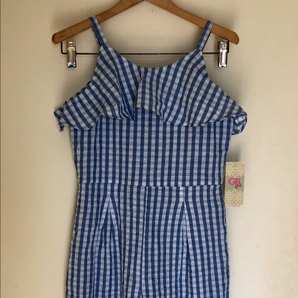 Blue Gingham Ruffle Jumpsuit
